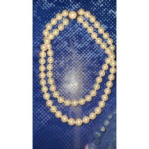 Vintage Majorica Double Strand Faux Pearl Choker 16" Large Iridescent Pearls